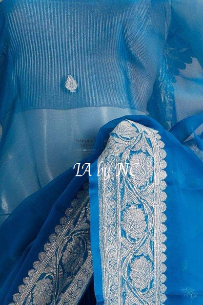 Azure Banarasi Pure Khaddi Georgette Saree