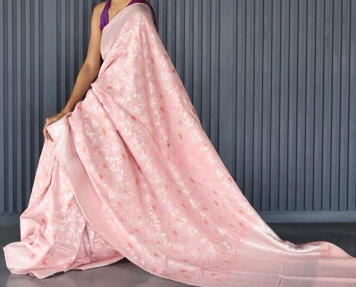 Flamingo Banarasi Pure Khaddi Georgette Saree