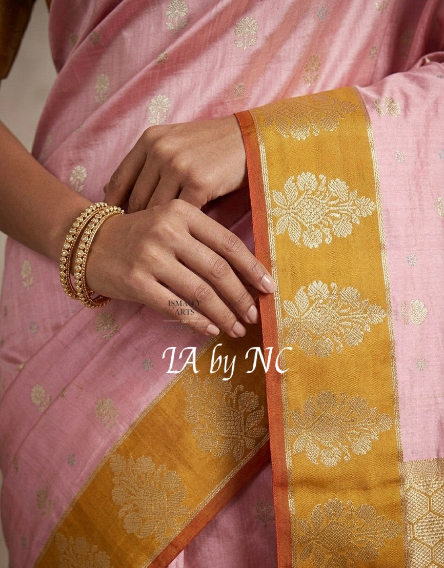 French Banarasi Pure Katan Silk Raw Mango Saree