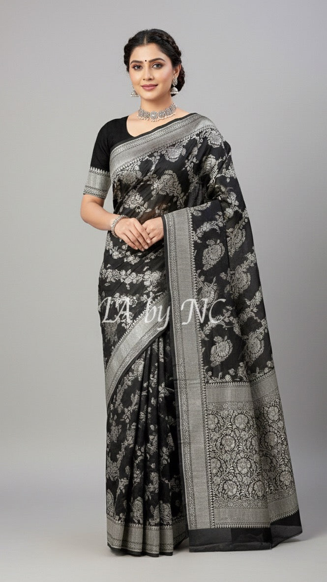 Black Banarasi Pure Khaddi Georgette Saree