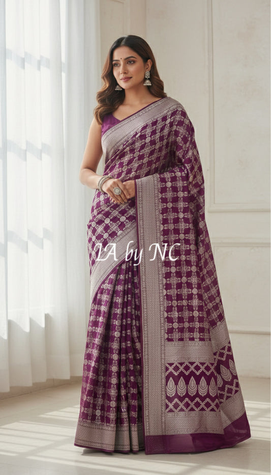 Byzantine Banarasi Pure Khaddi Georgette Saree