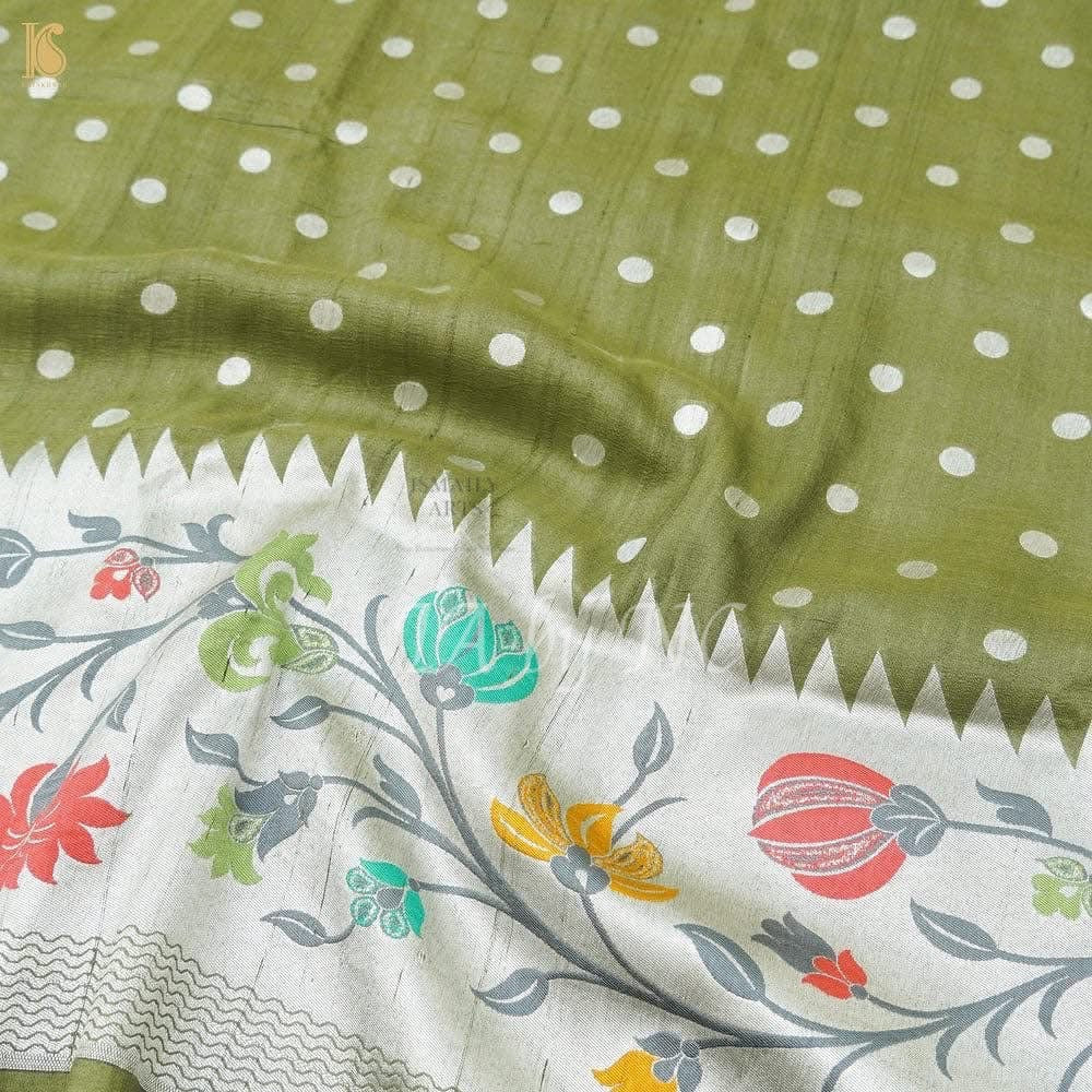 Moss Banarasi Pure Khaddi Tussar Georgette Paithani Saree