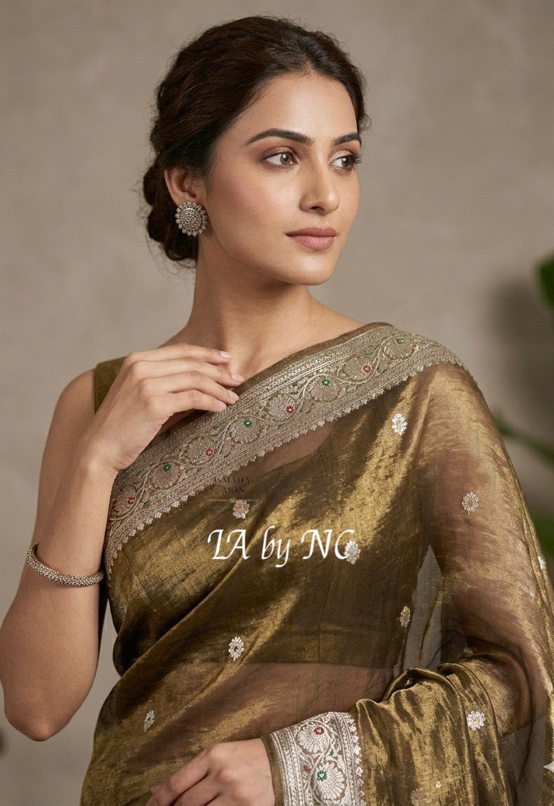 Hickory Banarasi Pure Khaddi Tissue Georgette Kadwa Saree