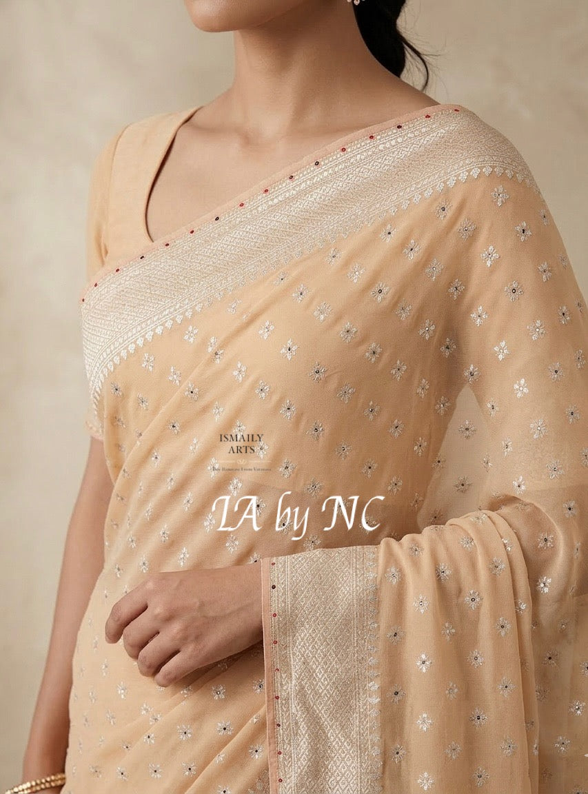 Beige Banarasi Pure Khaddi Georgette Saree