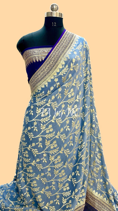 Airforce Banarasi Pure Khaddi Georgette Saree