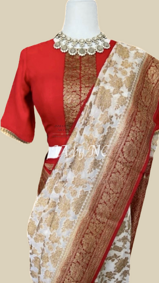 Offwhite Banarasi Pure Khaddi Georgette Saree