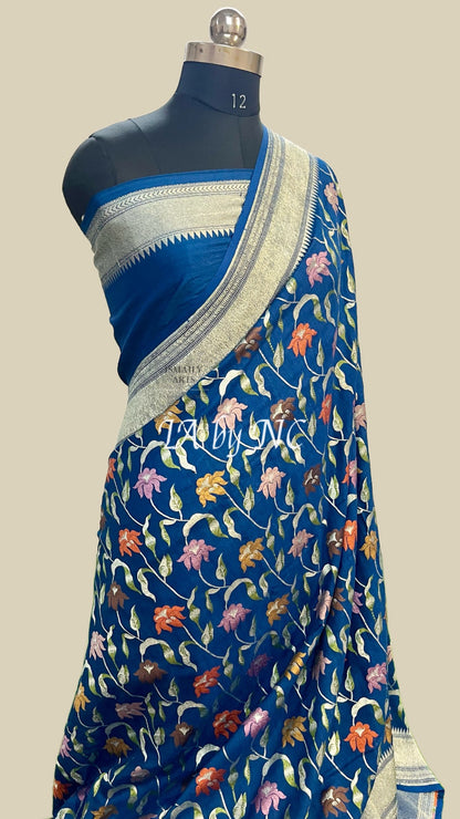 Prussian Banarasi Pure Munga Silk Saree