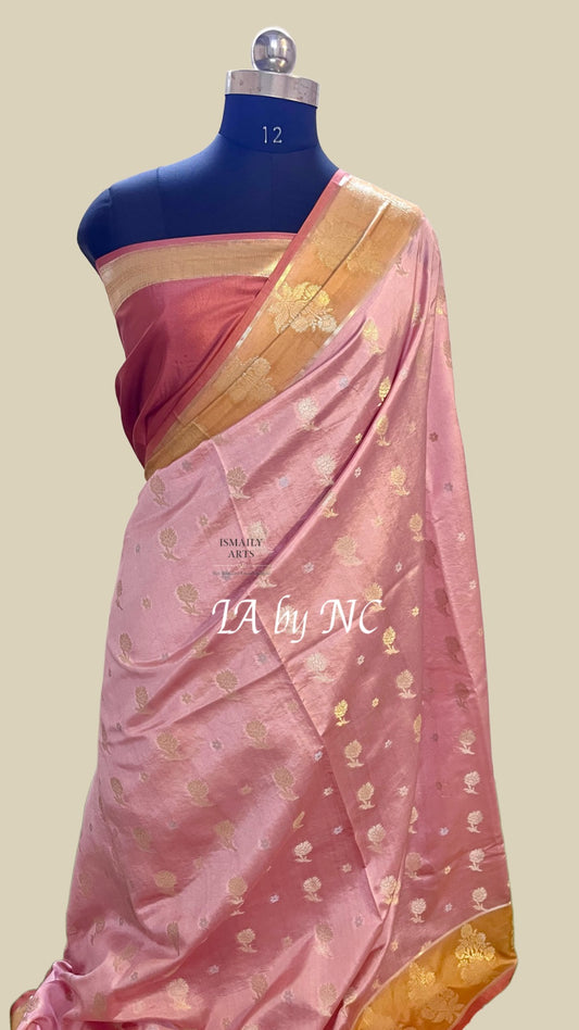 French Banarasi Pure Katan Silk Raw Mango Saree