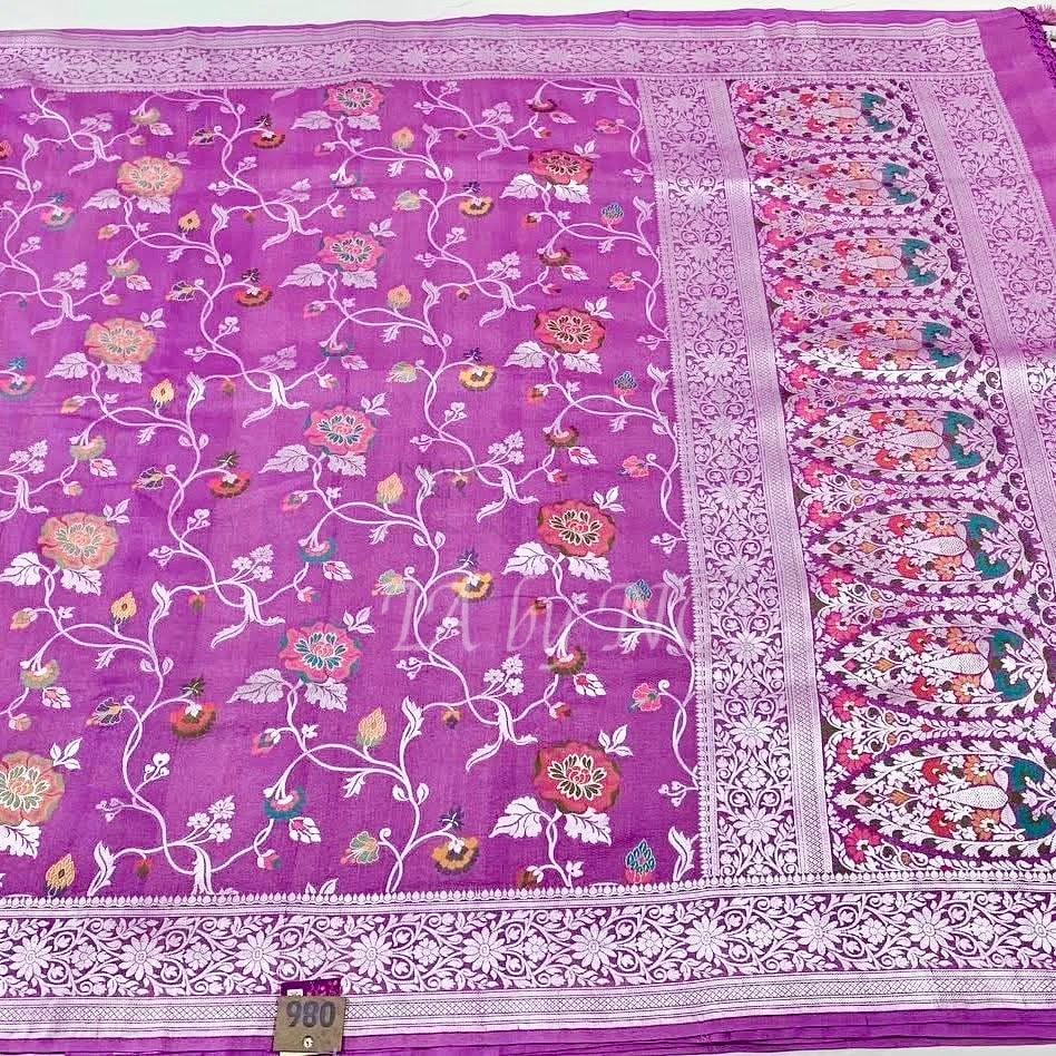 Plum Banarasi Pure Khaddi Tussar Georgette Meenakari Saree