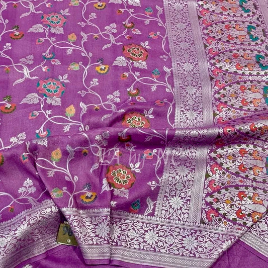 Plum Banarasi Pure Khaddi Tussar Georgette Meenakari Saree
