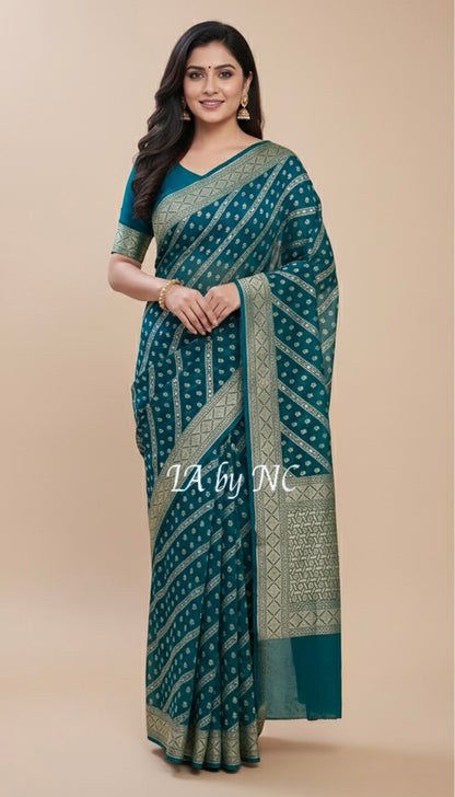 Prussian Banarasi Pure Khaddi Georgette Saree