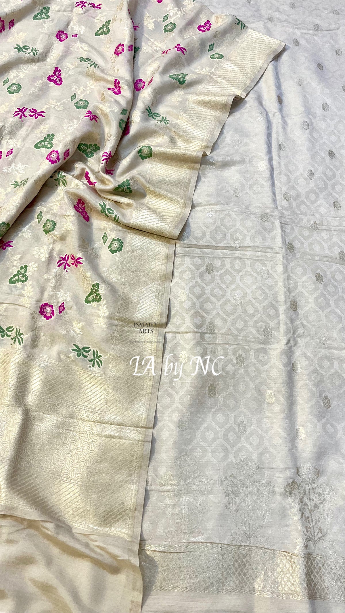 Beige Banarasi Pure Munga Silk Dress Material