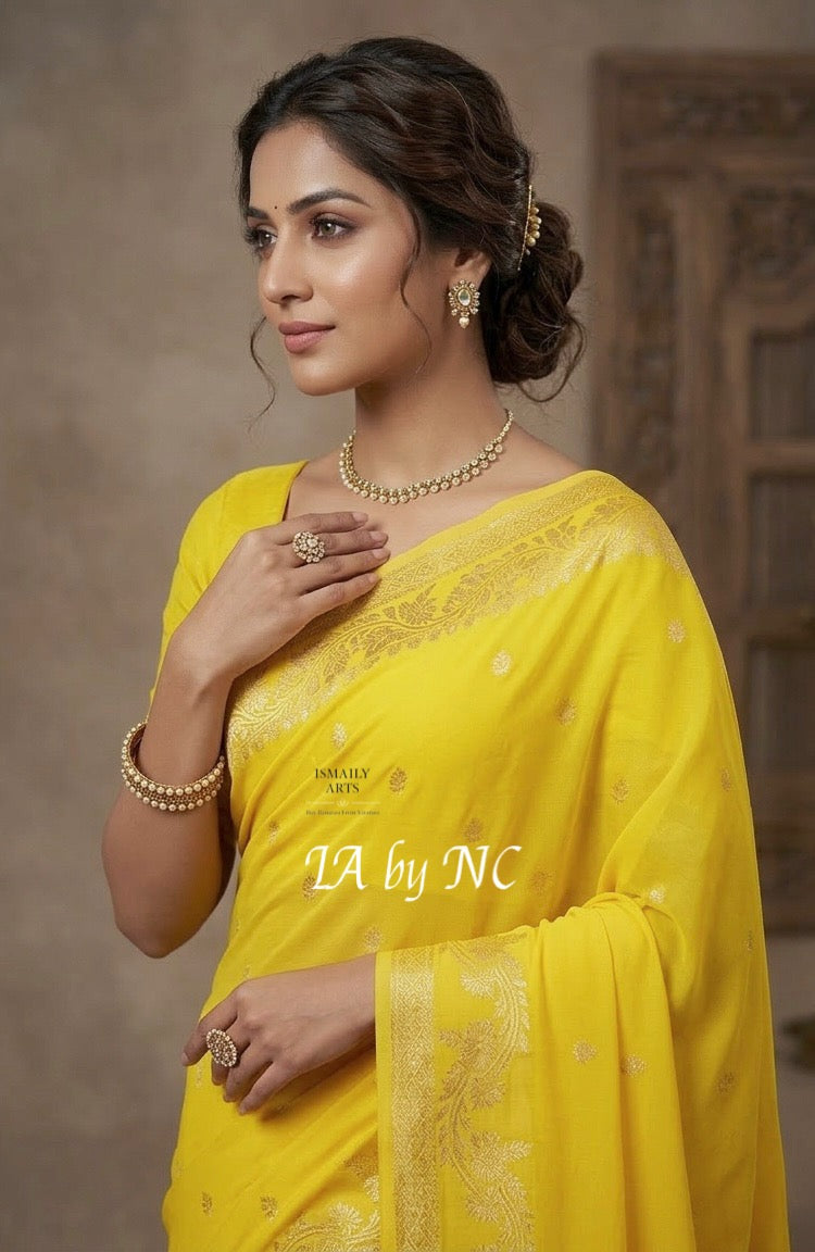 Bumblebee Banarasi Pure Katan Silk Mango Kadwa Saree