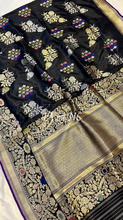 Black Banarasi Pure Katan Silk Kadwa Saree