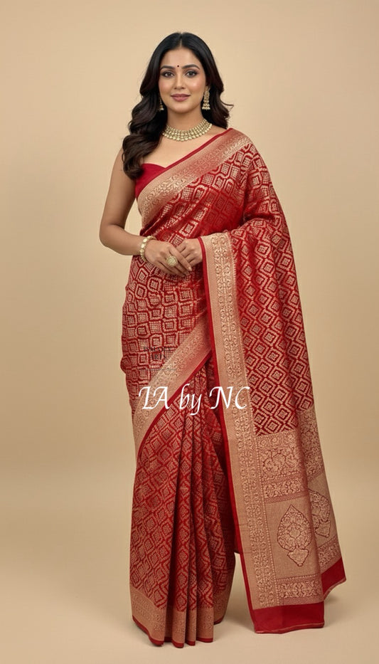 Crimson Banarasi Pure Khaddi Georgette Sona Rupa Saree