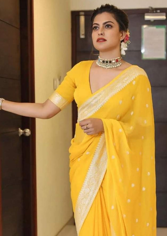 Tascany Banarasi Pure Khaddi Georgette Kadwa Saree