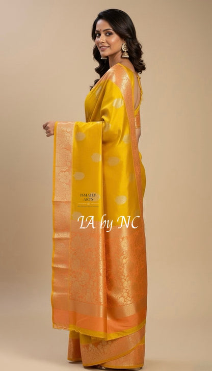 Tuscany Banarasi Pure Katan Silk Raw Mango Saree