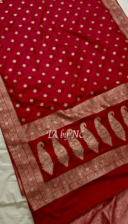 Crimson Banarasi Mashru Katan Silk Saree