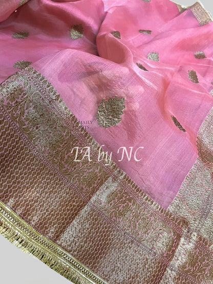 French Banarasi Pure Kora Organza Kadwa Saree