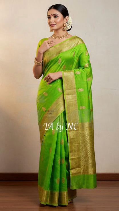 Kelly Banarasi Pure Kora Organza Kadwa Saree