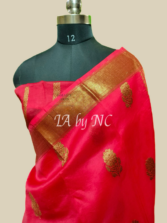 Chilli Banarasi Pure Kora Organza Kadwa Saree