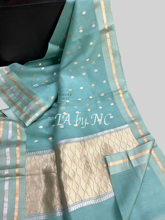 Mild Banarasi Pure Kora Organza Kadwa Saree