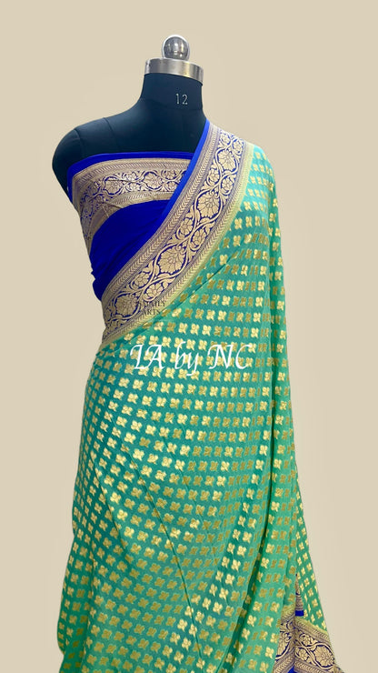 Turquoise Banarasi Pure Khaddi Georgette Saree