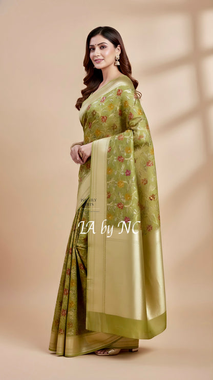 Olive Banarasi Pure Munga Silk Saree