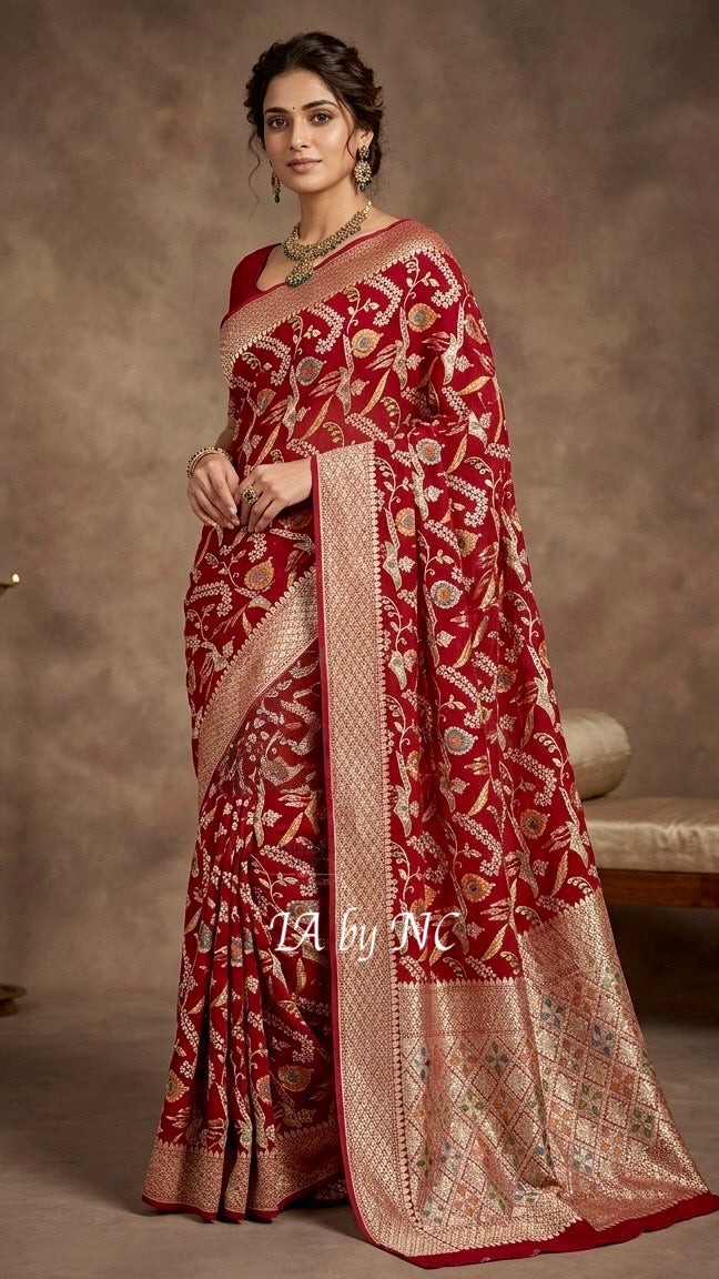 Mulberry Banarasi Pure Khaddi Georgette Saree