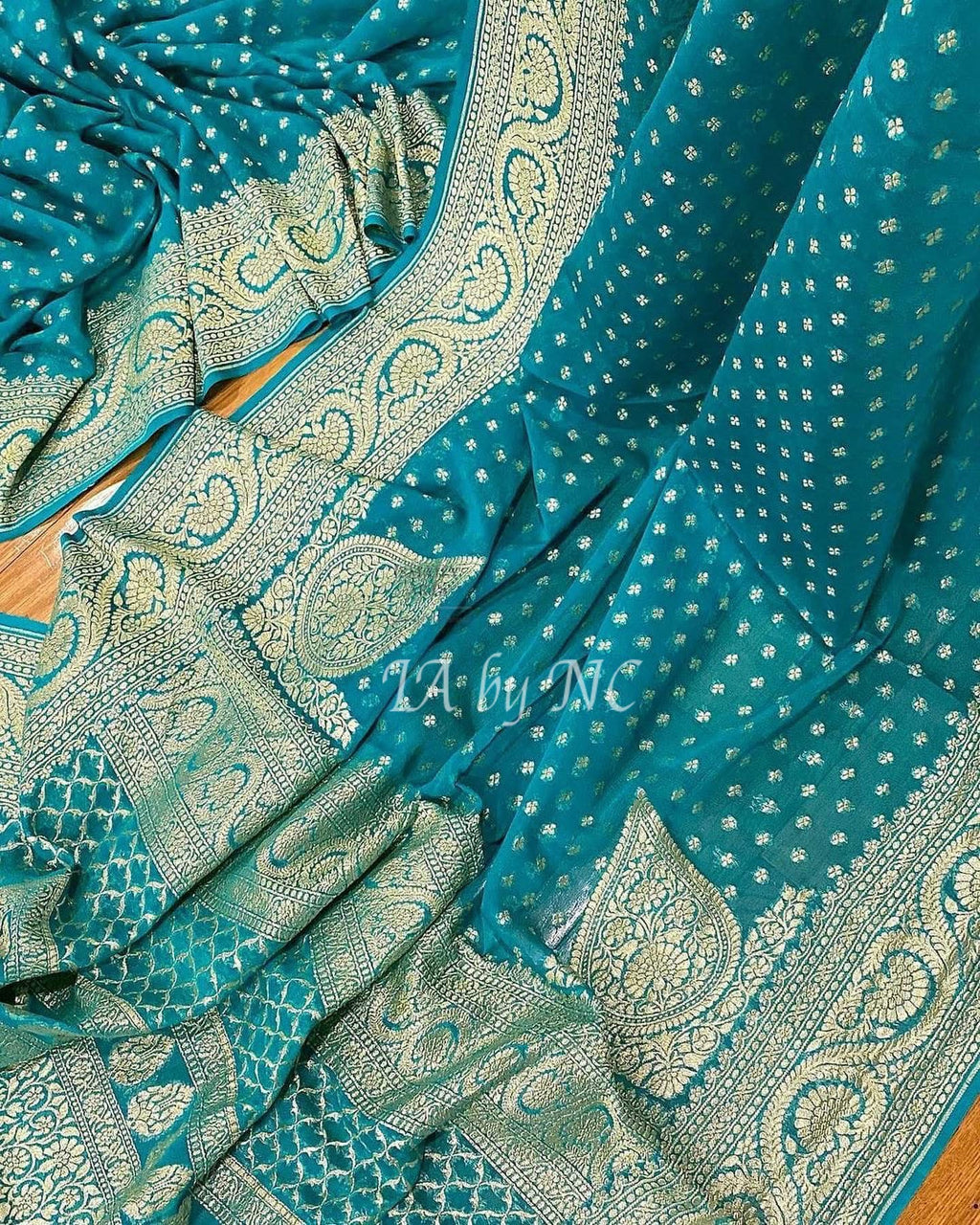 Teal Banarasi Pure Khaddi Georgette Saree