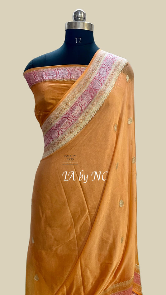 Ochre Banarasi Pure Khaddi Georgette Kadwa Saree