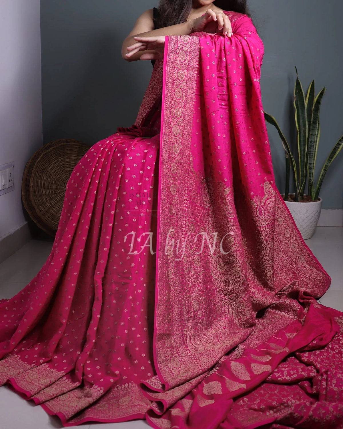 Fuschia Banarasi Pure Khaddi Georgette Crepe Saree