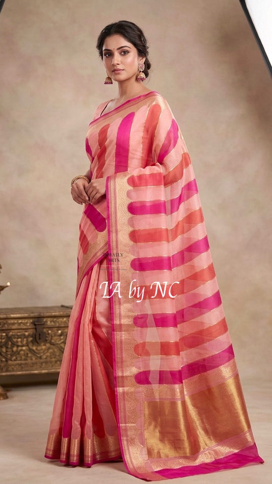 Baby Banarasi Pure Kora Organza Kadwa Saree