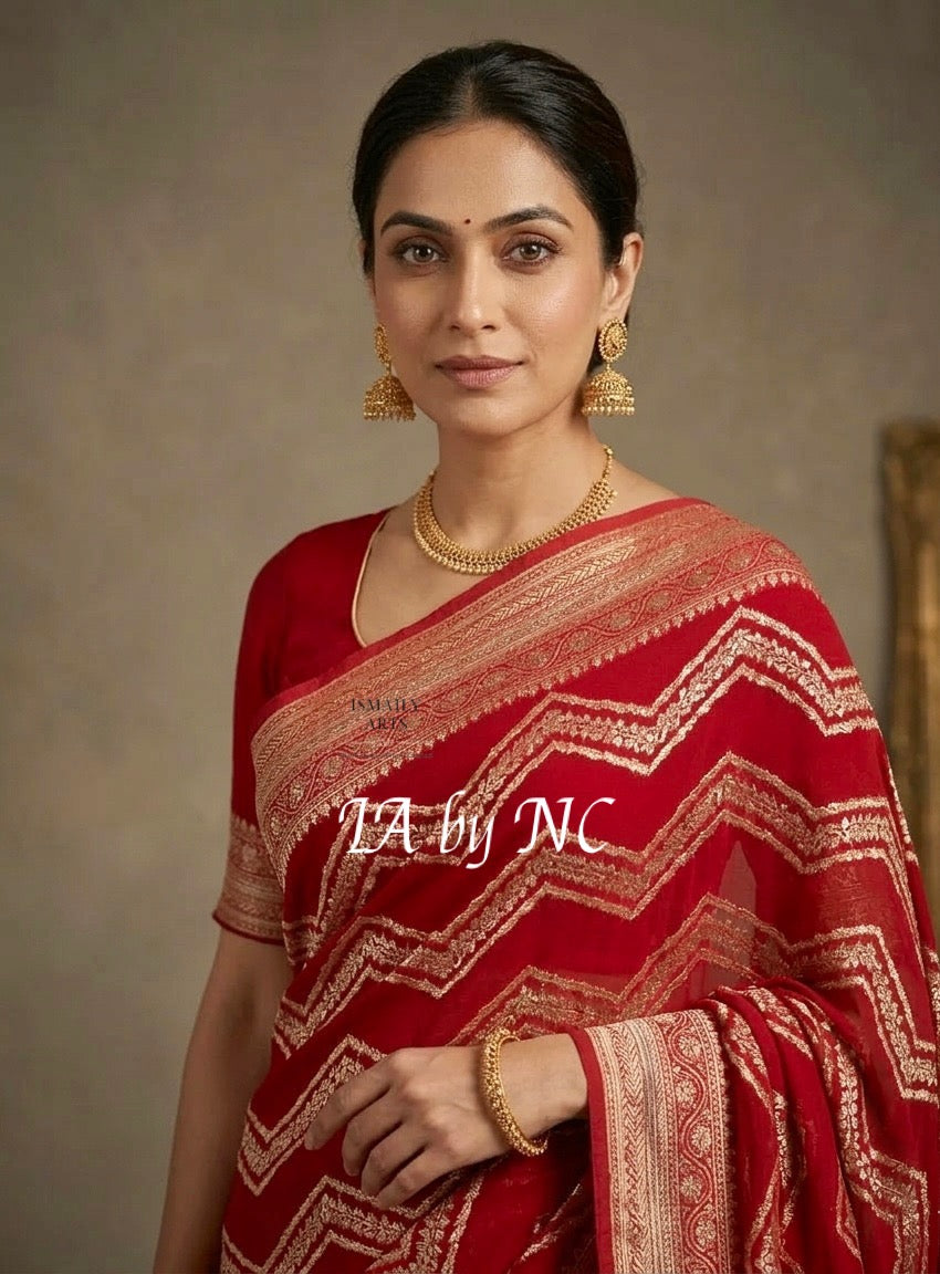 Crimson Banarasi Pure Khaddi Georgette Saree