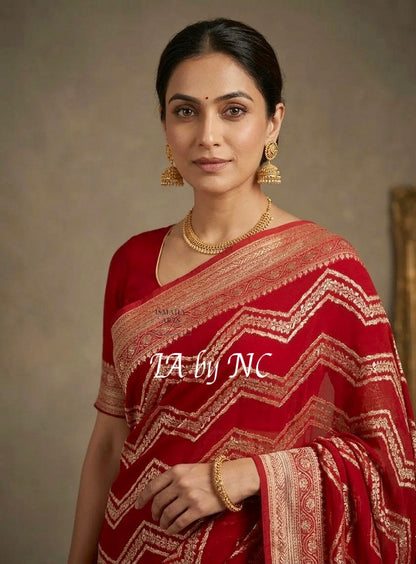 Crimson Banarasi Pure Khaddi Georgette Saree