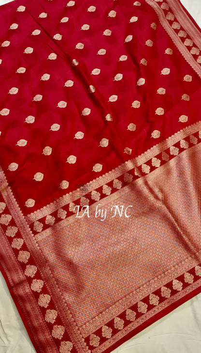 Crimson Banarasi Mashru Katan Silk Saree