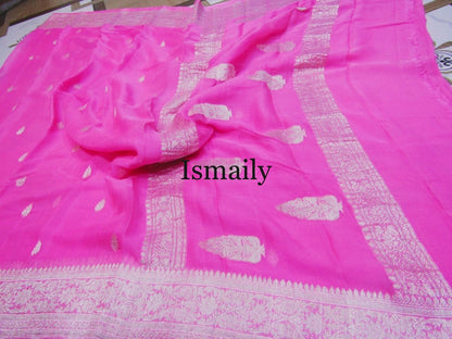 Rose Banarasi Pure Khaddi Georgette Kadwa Saree