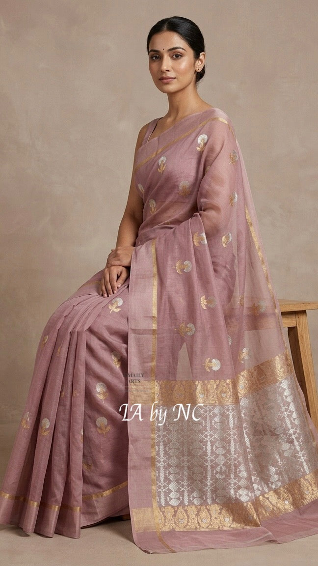 Mauve Banarasi Pure Kora Silk Kadwa Saree