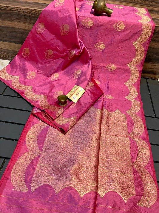French Banarasi Pure Katan Silk Kadwa Saree