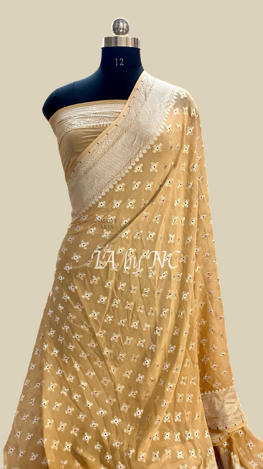 Beige Banarasi Pure Khaddi Georgette Saree