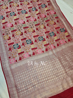 Carmine Banarasi Pure Khaddi Tussar Georgette Meenakari Saree