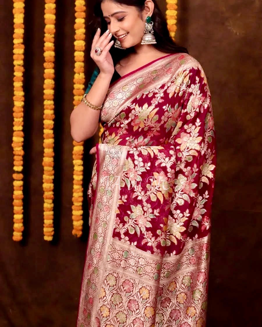 Mulberry Banarasi Pure Khaddi Georgette Saree