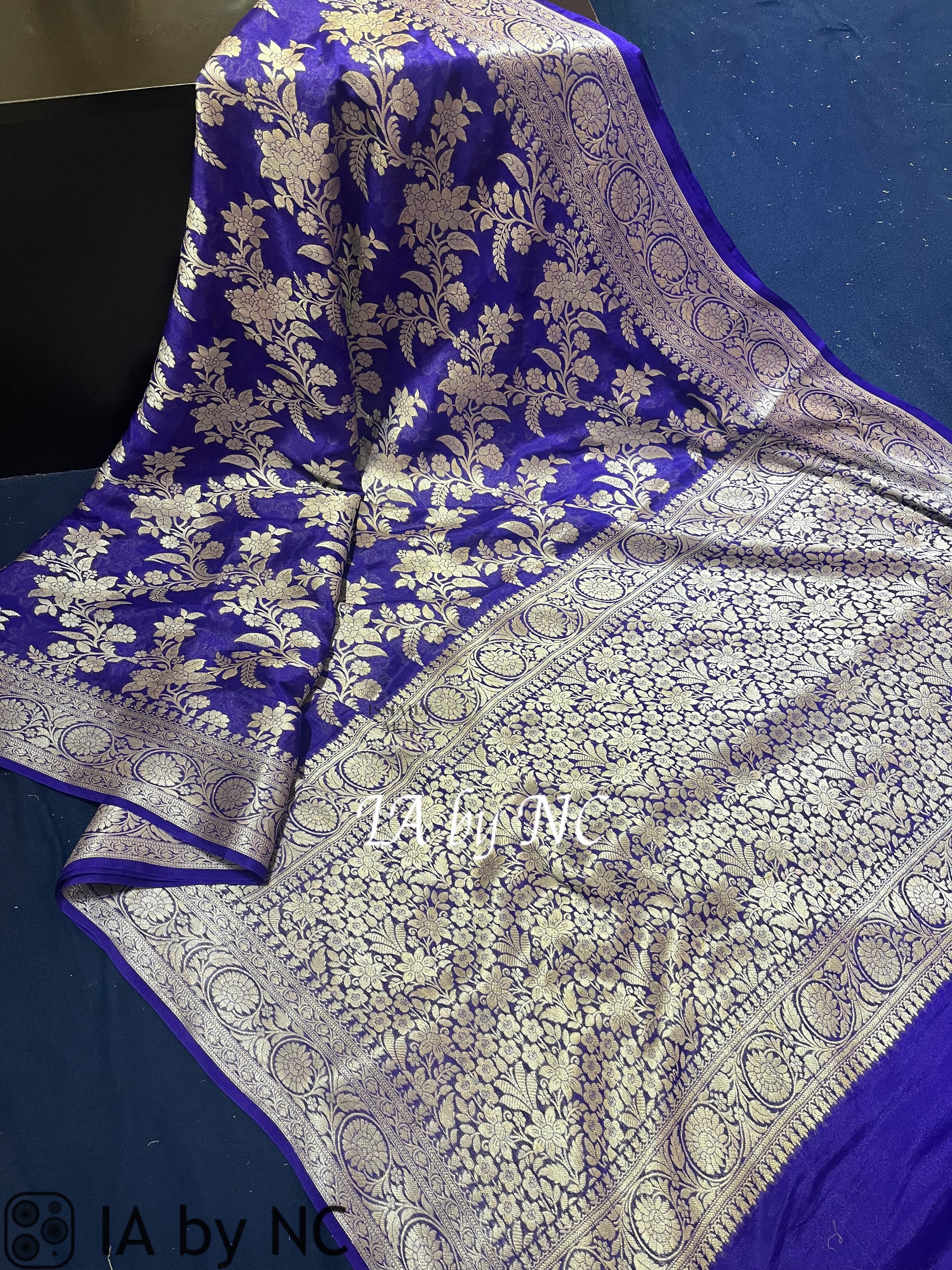 Grape Banarasi Pure Chiffon Georgette Saree