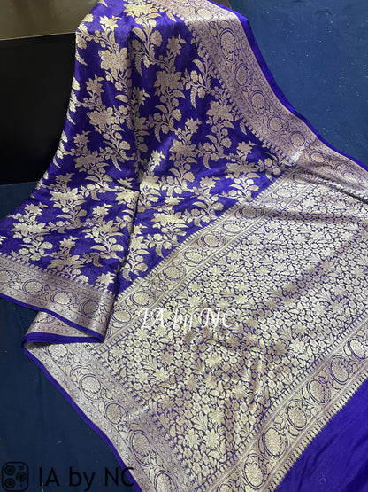 Grape Banarasi Pure Chiffon Georgette Saree