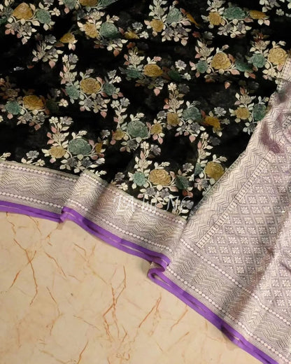 Black Banarasi Pure Khaddi Georgette Saree