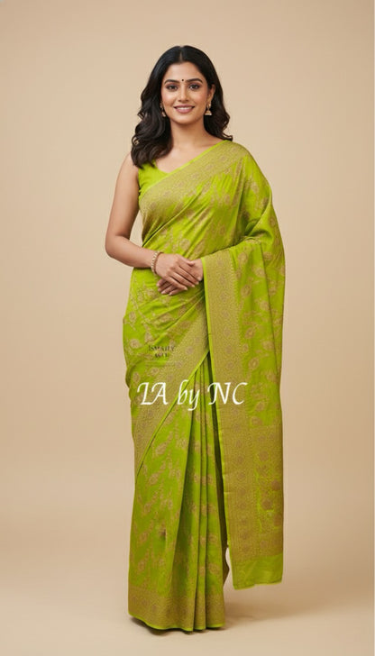 Avocado Banarasi Pure Khaddi Georgette Saree