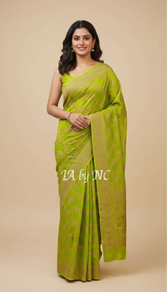Avocado Banarasi Pure Khaddi Georgette Saree