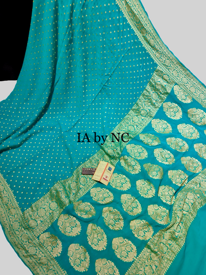 Teal Banarasi Pure Khaddi Georgette Saree