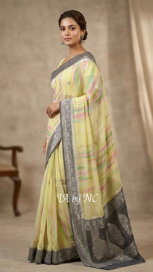 Iron Banarasi Pure Khaddi Georgette Kadwa Saree