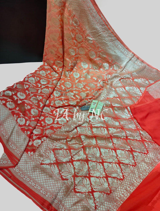 Orange Banarasi Pure Khaddi Georgette Saree